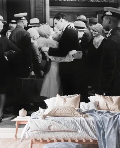 black and white photo of people kissing wallpaper