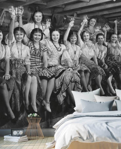 black and white photo of ladies raising glasses wallpaper