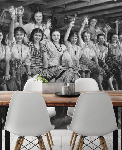 black and white photo of ladies raising glasses wallpaper