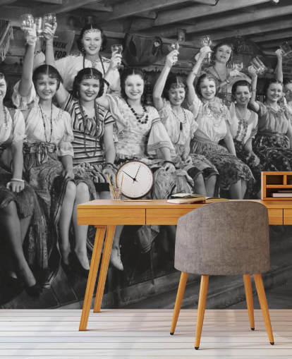 black and white photo of ladies raising glasses wallpaper