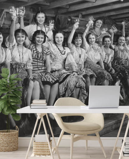 black and white photo of ladies raising glasses wallpaper