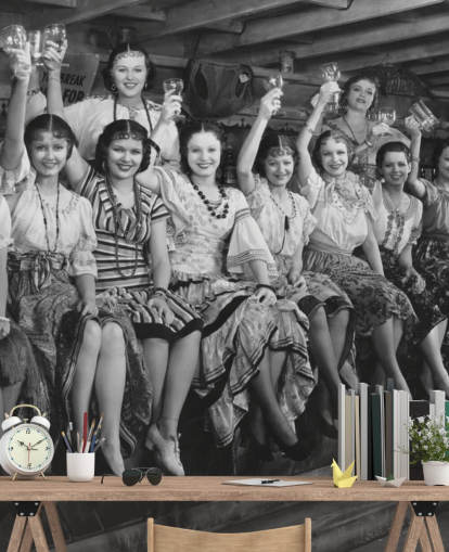 zwart-witfoto van dames brilbehang