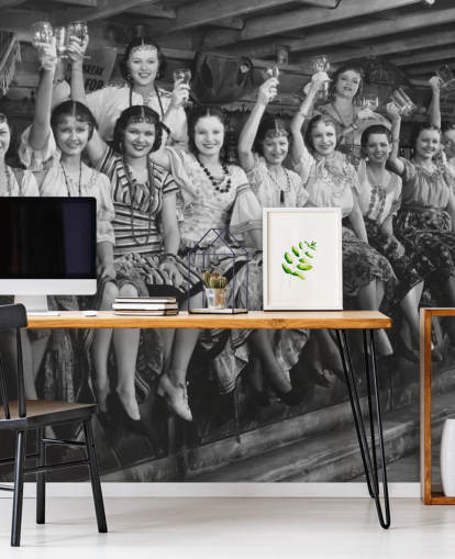 zwart-witfoto van dames brilbehang