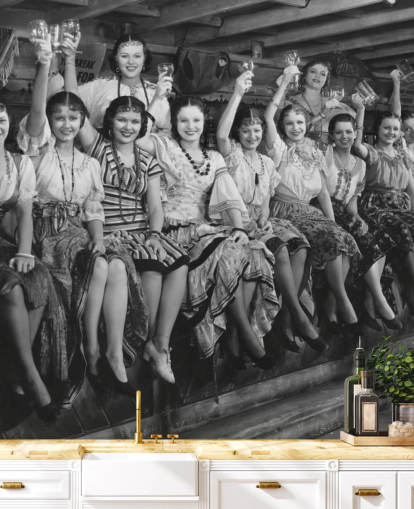 zwart-witfoto van dames brilbehang