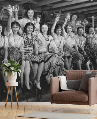 black and white photo of ladies raising glasses wallpaper