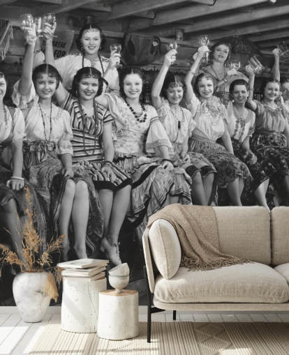 zwart-witfoto van dames brilbehang