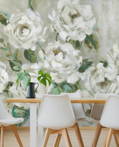 papel pintado floral verde salvia y blanco roto