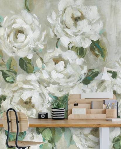 sage green and off white floral wallpaper