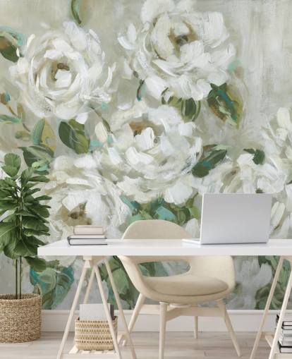 sage green and off white floral wallpaper
