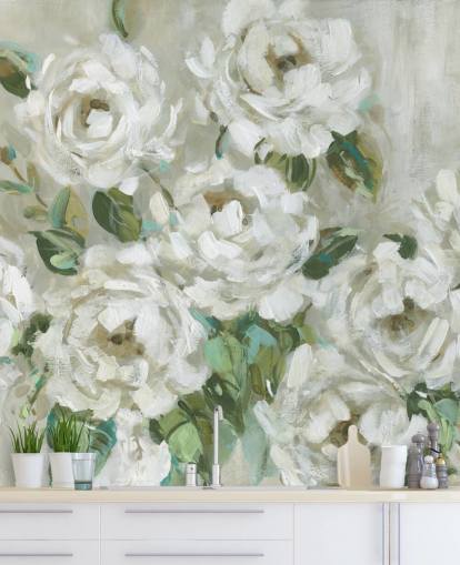 sage green and off white floral wallpaper