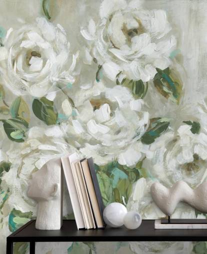 sage green and off white floral wallpaper