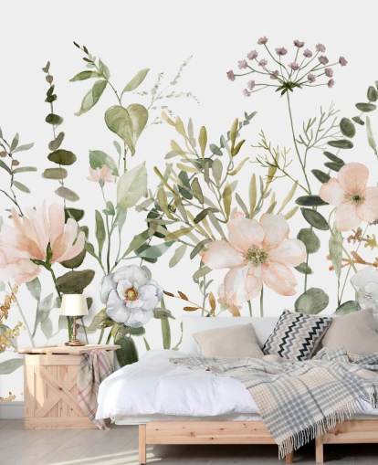 pastel pink and green floral wallpaper