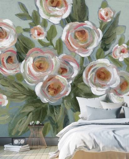 white and pink roses and green leaves painting wallpaper white and pink roses and green leaves painting wallpaper