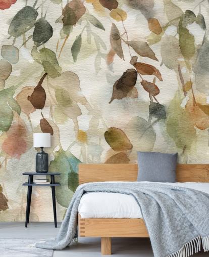 mural de papel pintado floral neutro llamado Fall Cascade de Carol Robinson para salas de estar y dormitorios