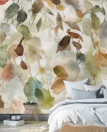 mural de papel pintado floral neutro llamado Fall Cascade de Carol Robinson para salas de estar y dormitorios