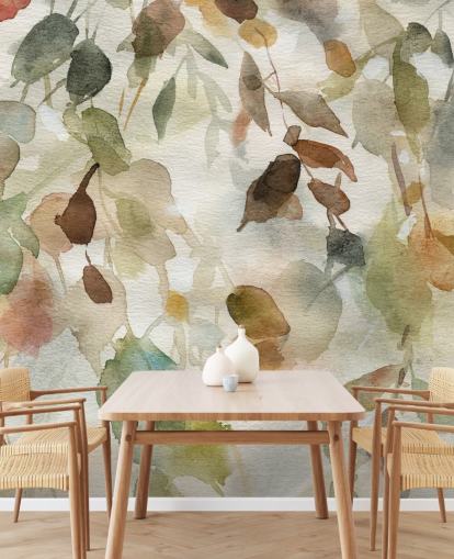 neutrale bloemenbehangmuurschildering genaamd Fall Cascade van Carol Robinson voor woonkamers en slaapkamers