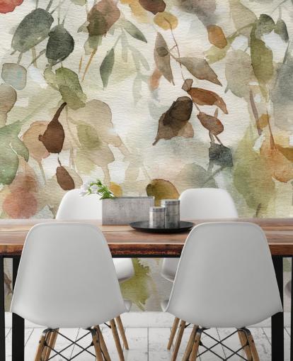 papier peint mural floral neutre appelé Fall Cascade de Carol Robinson pour les salons et les chambres