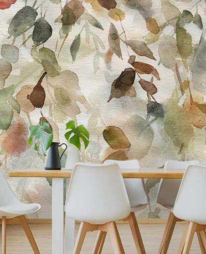 neutral floral wallpaper mural called Fall Cascade by Carol Robinson for living rooms and bedrooms
