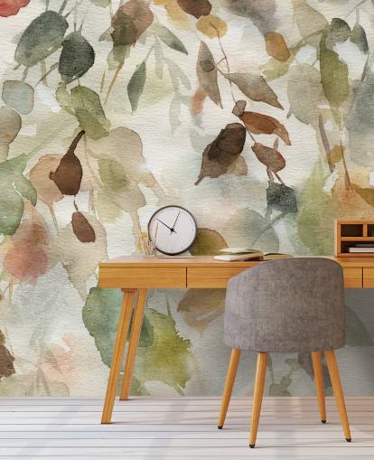 mural de papel pintado floral neutro llamado Fall Cascade de Carol Robinson para salas de estar y dormitorios