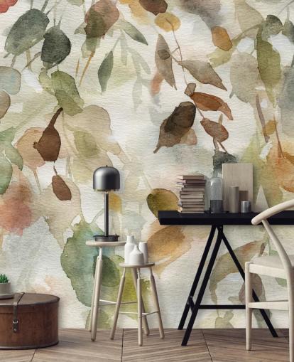 mural de papel pintado floral neutro llamado Fall Cascade de Carol Robinson para salas de estar y dormitorios