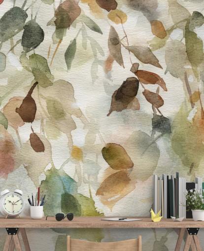 carta da parati murale floreale neutra chiamata Fall Cascade di Carol Robinson per salotti e camere da letto