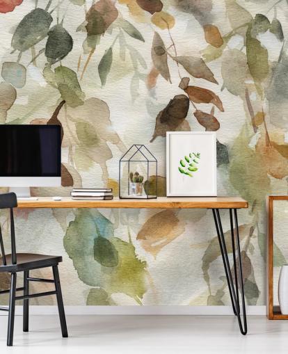 papier peint mural floral neutre appelé Fall Cascade de Carol Robinson pour les salons et les chambres