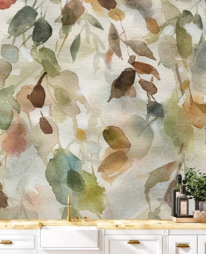 papier peint mural floral neutre appelé Fall Cascade de Carol Robinson pour les salons et les chambres