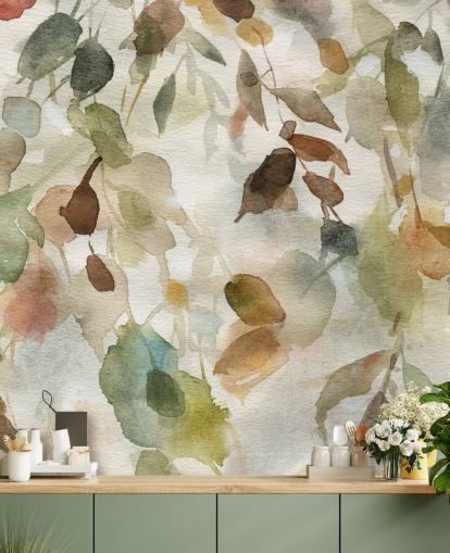 neutrales Blumentapetenwandbild namens Fall Cascade von Carol Robinson für Wohn- und Schlafzimmer