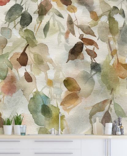 mural de papel de parede floral neutro chamado Fall Cascade de Carol Robinson para salas de estar e quartos
