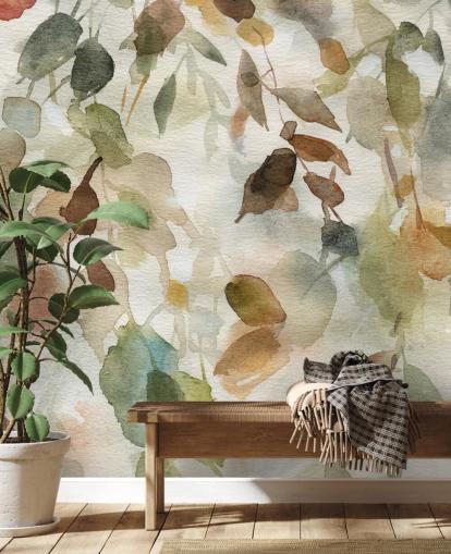 nøytralt blomstertapet veggmaleri kalt Fall Cascade av Carol Robinson for stuer og soverom