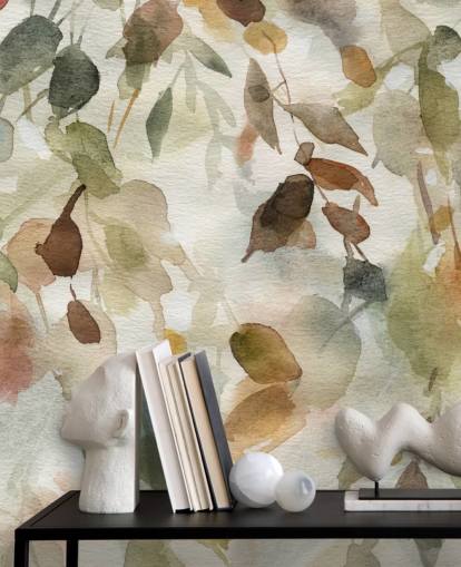 neutral floral wallpaper mural called Fall Cascade by Carol Robinson for living rooms and bedrooms