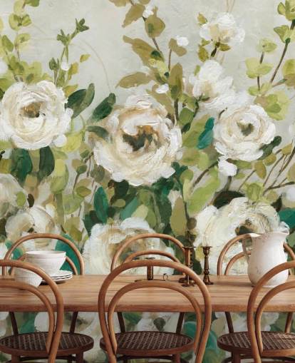 rosas brancas e folhas verdes pintando papel de parede rosas brancas e folhas verdes pintando papel de parede