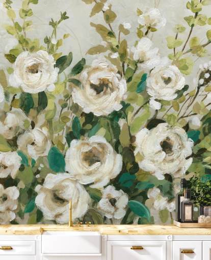 papel pintado de rosas blancas y hojas verdes papel pintado de rosas blancas y hojas verdes