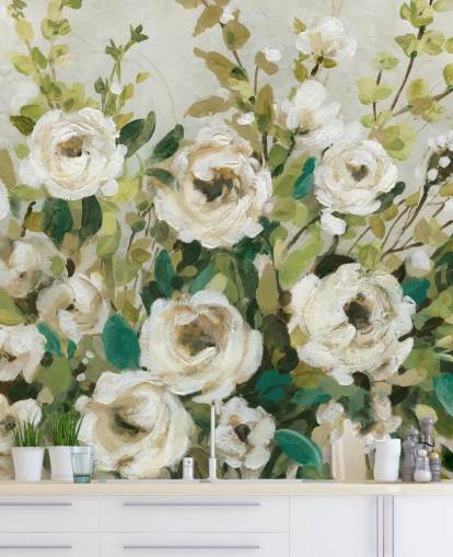 rosas brancas e folhas verdes pintando papel de parede rosas brancas e folhas verdes pintando papel de parede
