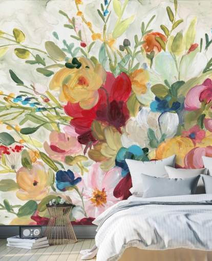 kleurrijk bloemenschilderij behang