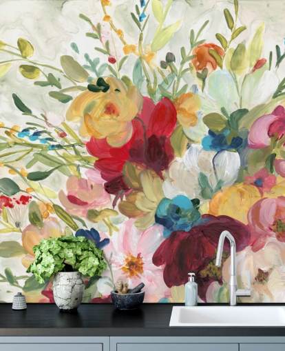 kleurrijk bloemenschilderij behang