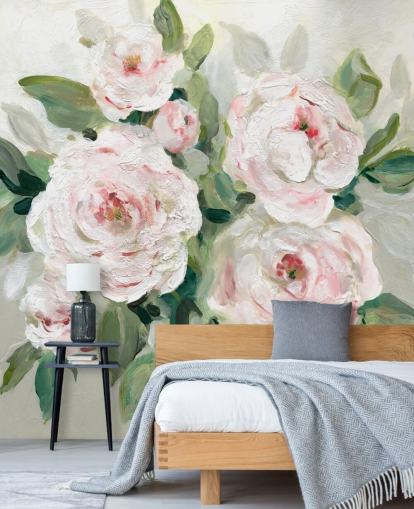 roze en witte bloemen met groen bladbehang