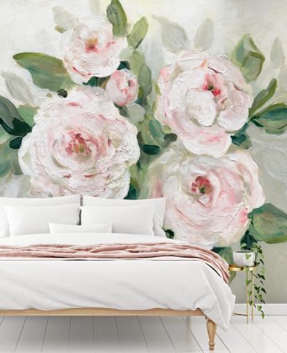 roze en witte bloemen met groen bladbehang