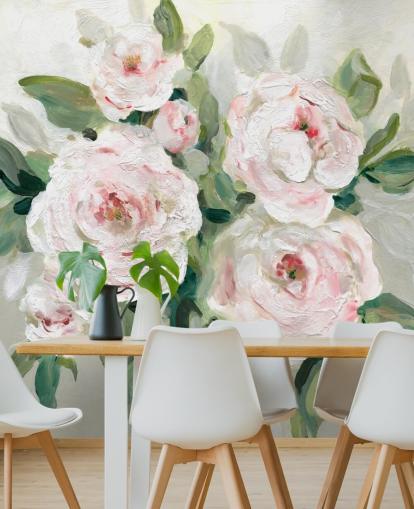 rosa und weiße Blüten mit grünen Blättern bemalte Tapete