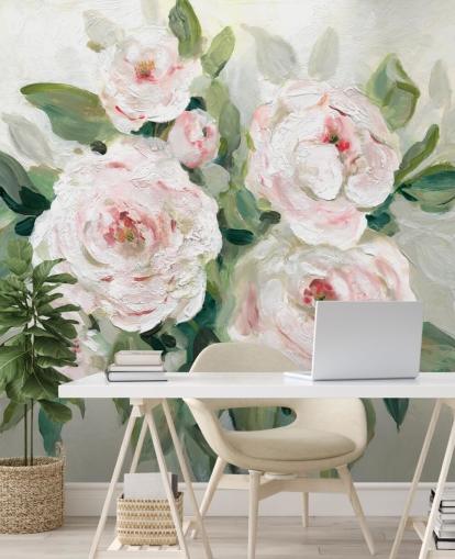 pink and white flowers with green leaves wallpaper