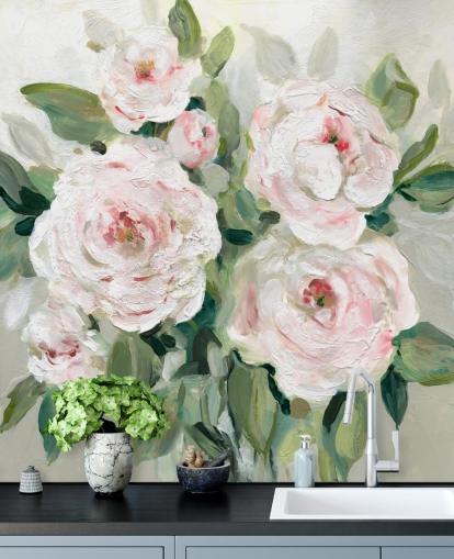 rosa und weiße Blüten mit grünen Blättern bemalte Tapete