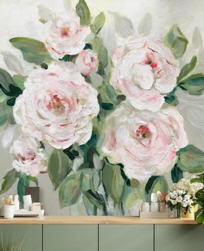 pink and white flowers with green leaves wallpaper