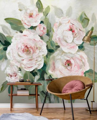 roze en witte bloemen met groen bladbehang roze en witte bloemen met groen bladbehang