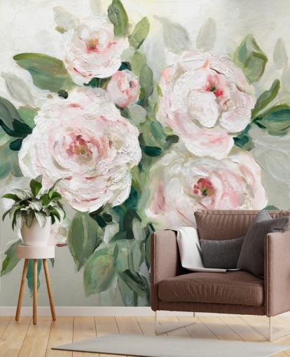 rosa och vita blommor med gröna blad tapeter