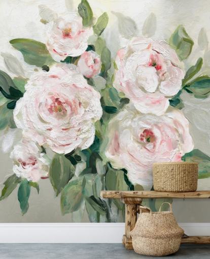 flores rosa e brancas com folhas verdes papel de parede