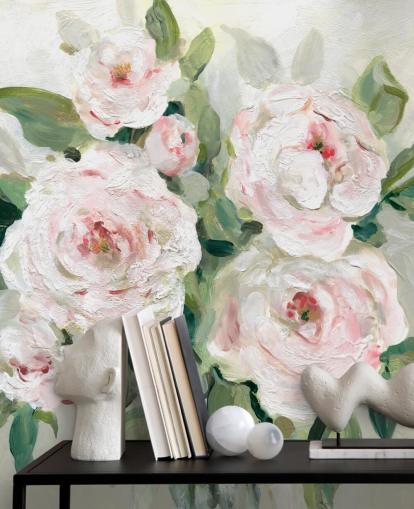 rosa och vita blommor med gröna blad tapeter