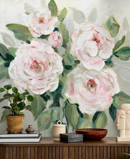 rosa und weiße Blüten mit grünen Blättern bemalte Tapete rosa und weiße Blüten mit grünen Blättern bemalte Tapete