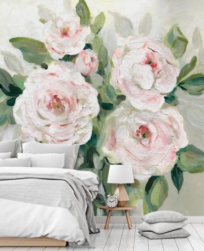 flores rosa e brancas com folhas verdes papel de parede
