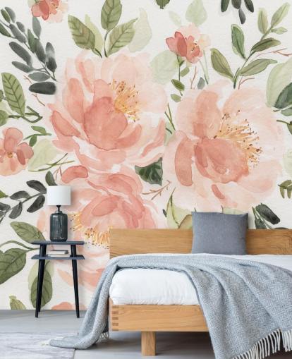 peach and green flower wallpaper