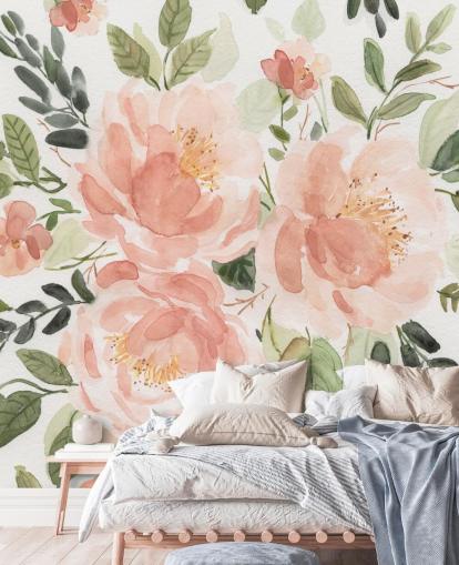 persika och grön blomma tapeter